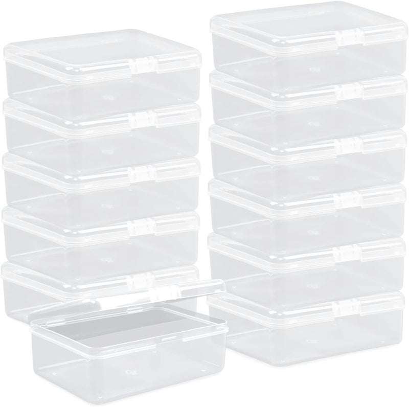 Rocutus Clear Plastic Beads Storage Containers Empty Mini Storage Containers Box,12 Pack Plastic Storage Container with Lids,Beads Storage Box with Hinged Lid for Beads,Earplugs,Pins (5 x 3.4 x 1.7 inch) - Image 1